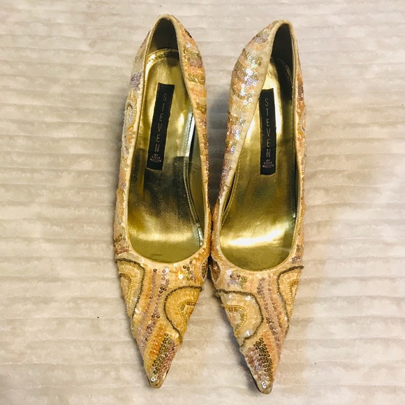 Steven By Steve Madden Shoes - Steven “MAESTRO” Gold Sequin Stiletto Heels 7 1/2